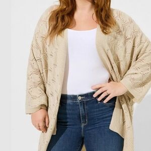 Torrid Dolman Pointelle Ruana Ivory Cardigan